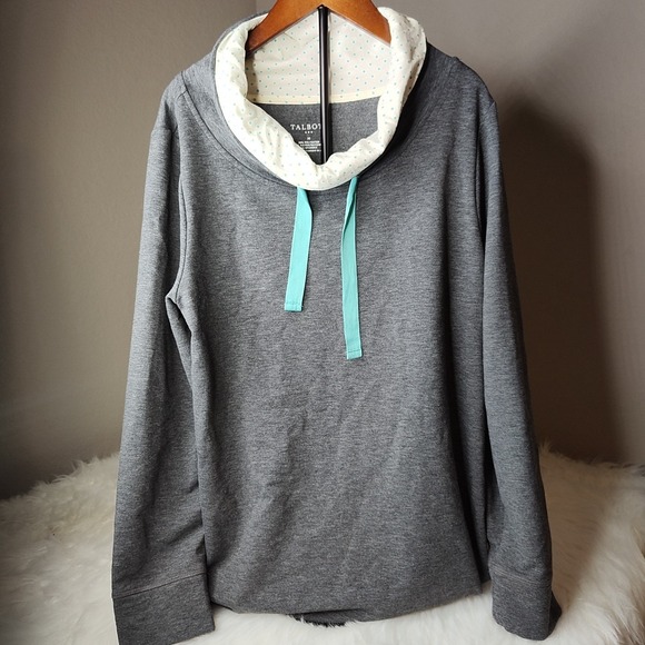 Talbots Sweaters - Talbots Womens Sweatshirt Turtleneck Oversized Size Med Gray with Creme Accents